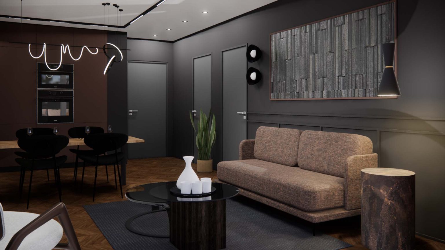 Projection réaliste : salon – appartement Ébène