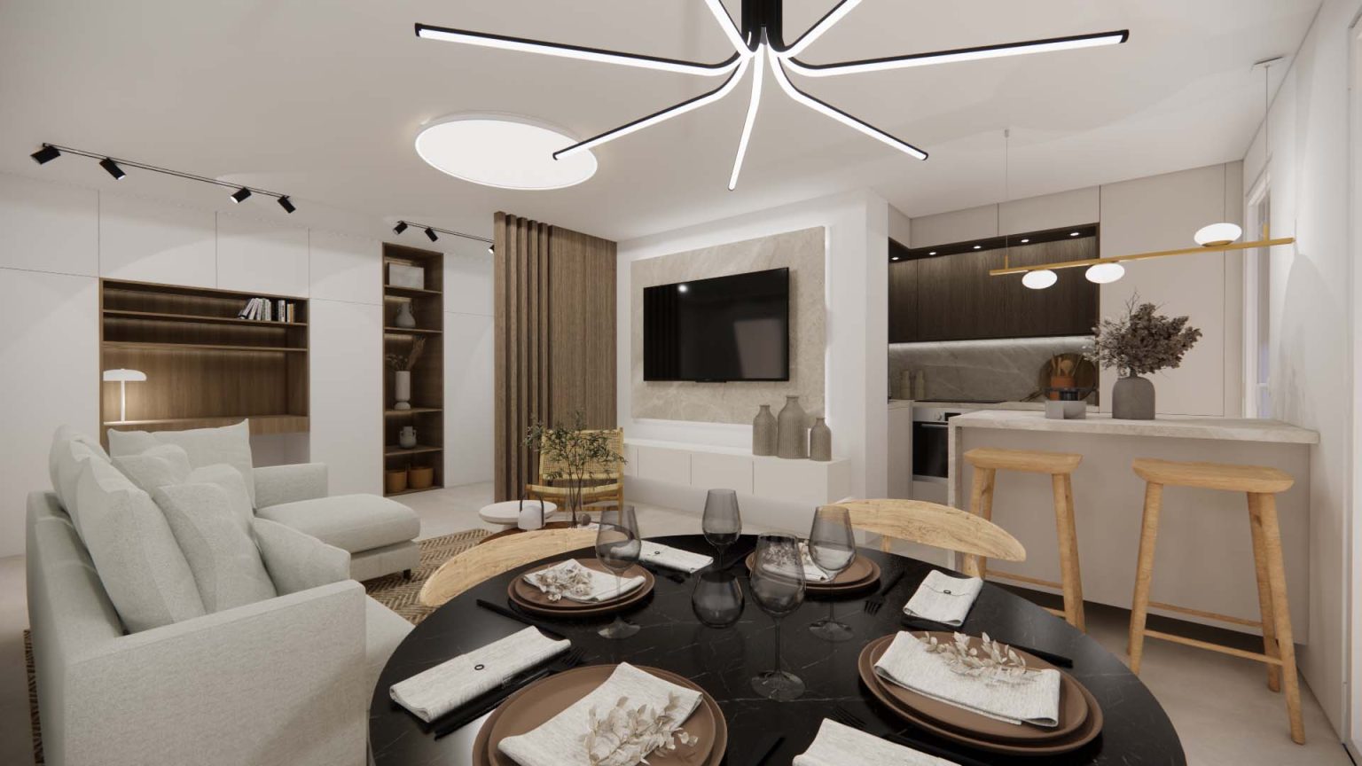 Projection réaliste : salon – appartement Galini à Cannes
