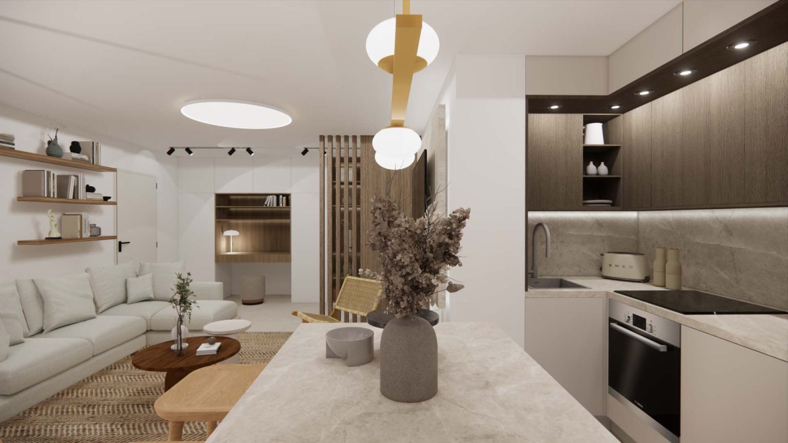 Projection réaliste : cuisine – appartement Galini à Cannes