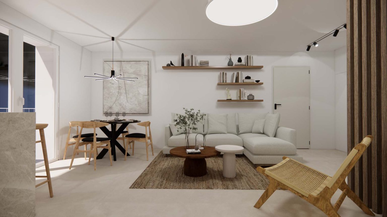 Projection réaliste : salon – appartement Galini à Cannes