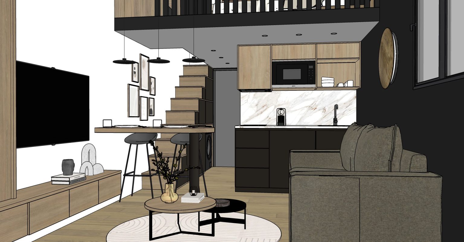 Rendu 3D : séjour – studio Graphite